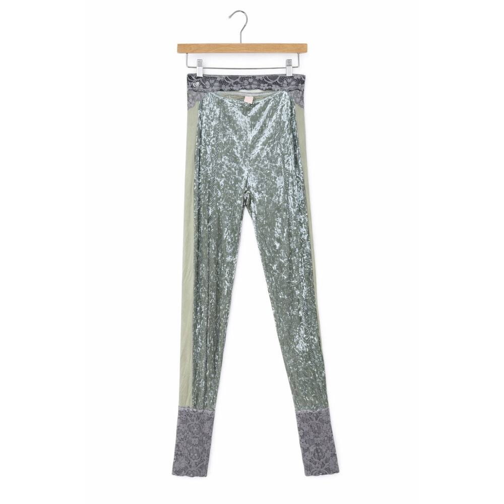 We Are HAH Crushed Velvet Lace Stirrup Pants Sage Green Y2K Fairycore Medium NWT